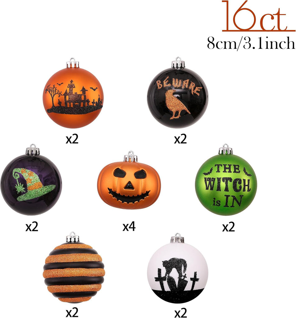 Large Halloween Ornaments Tree Decorations Indoor 3.2" - Set of 16