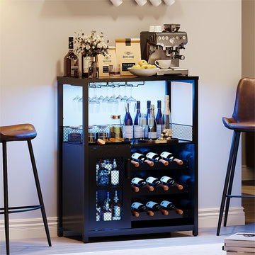 Wine Bar Rack Cabinet with LED Lights, Small Coffee Bar Cabinet