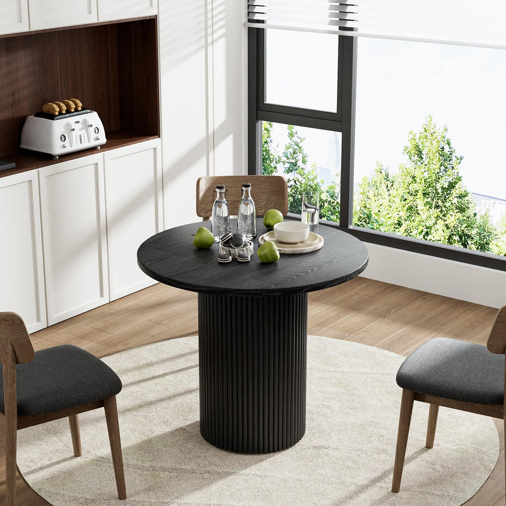 34.3" Round Wood Dining Table Fluted Kitchen Table Circle Dining Tables Modern Pedestal Tables Circular for 2-4