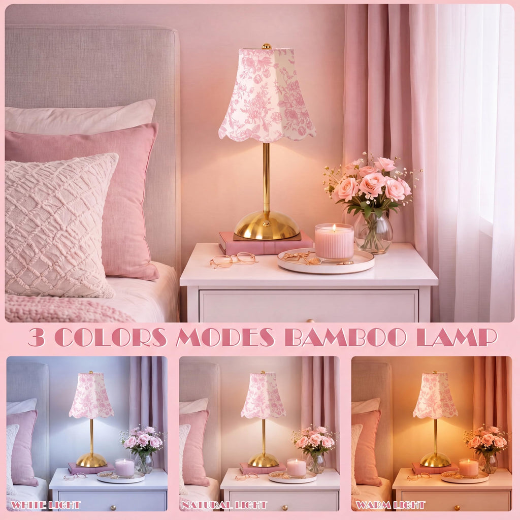 Pink Floral Cordless Table Lamp Rechargeable Touch LED