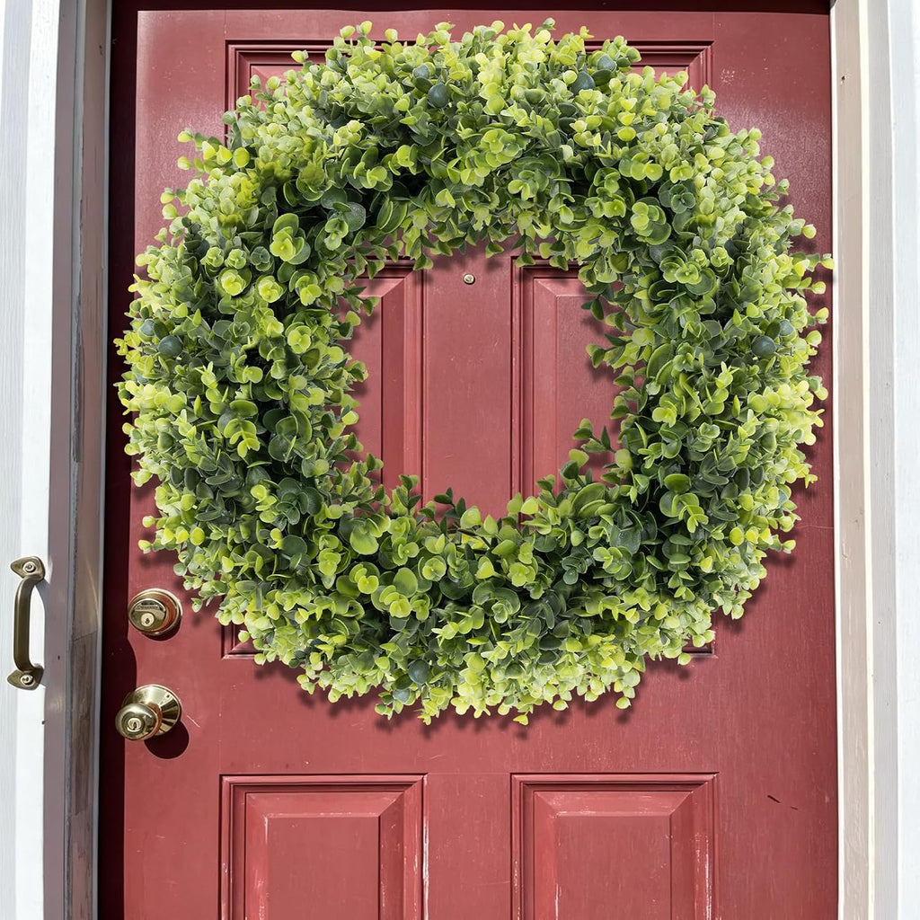 24In Large Boxwoods Door Wreaths for Front Door Spring Summer Outside All Season Green Year Round Artificial Greenery