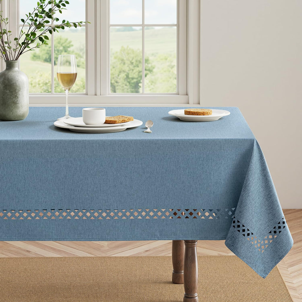 Dusty Blue Rectangle Tablecloth with Decorative Cutouts 52x70 Inch