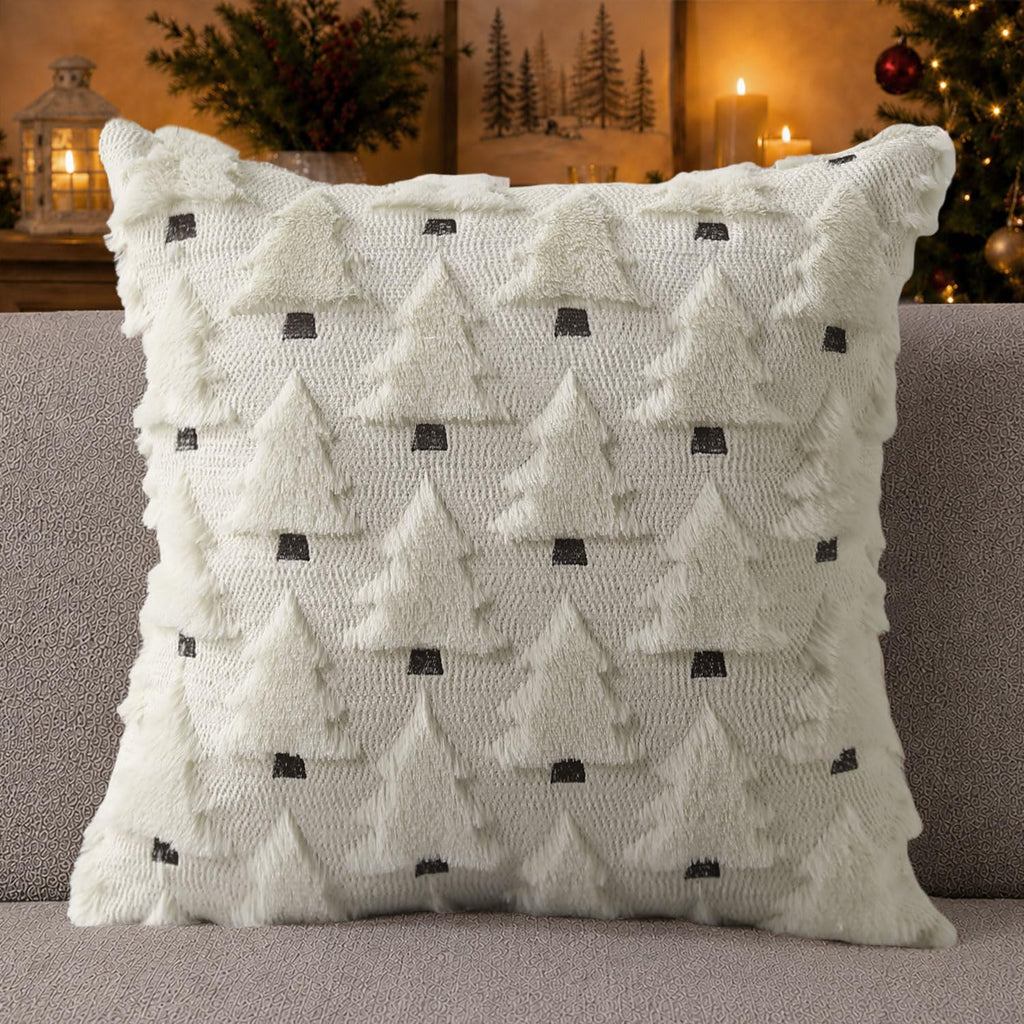 Christmas Pillow Covers 20x20 inch Set of 2 Christmas Decorations Soft Plush Faux Fur Wool Cream White Christmas Tree