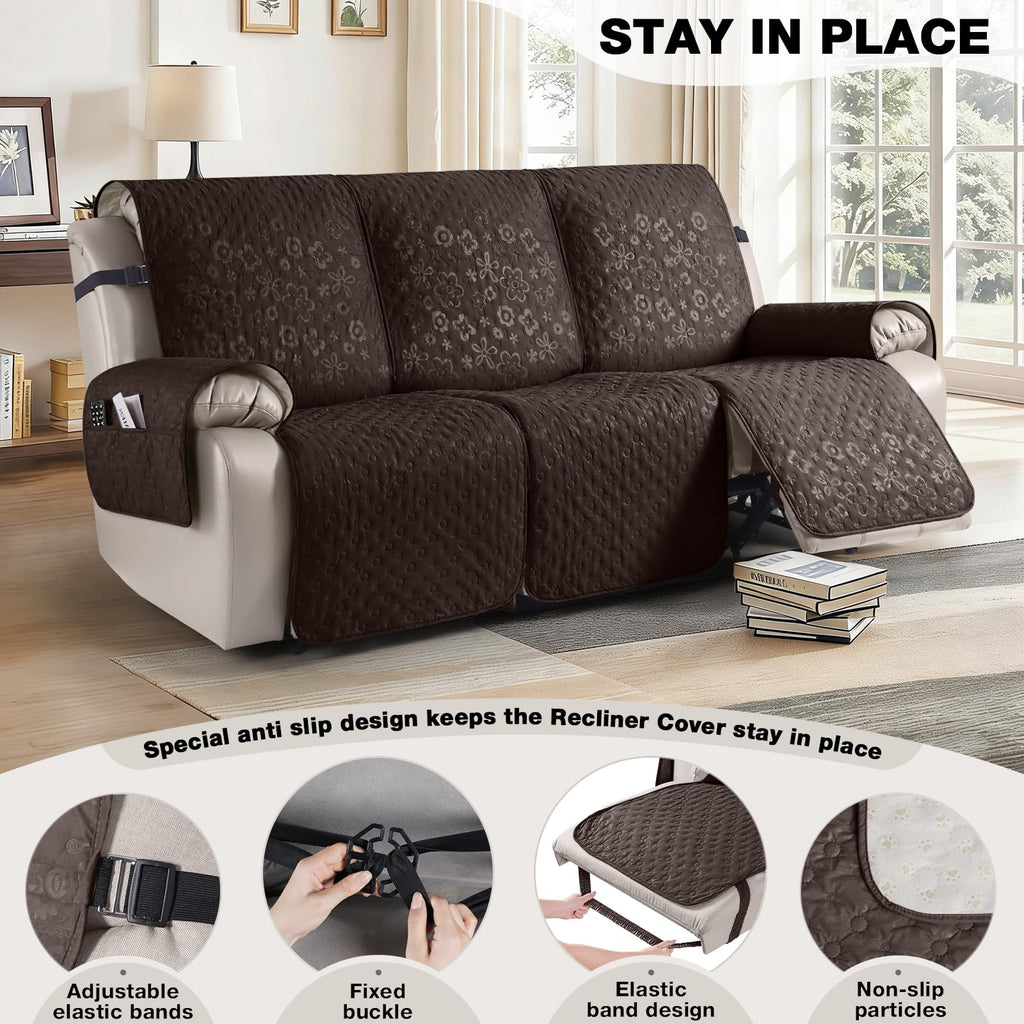 100% Waterproof Recliner Couch Cover, Chocolate, 3 Seater
