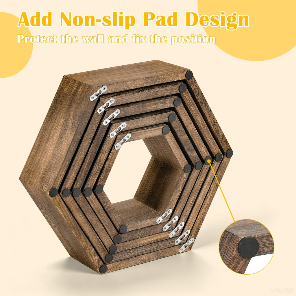 Hexagon Floating Shelves, Honeycomb Display Wall Shelf, Set of 5