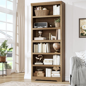 6 Tier Bookshelf, 75" Tall Farmhouse Bookcase