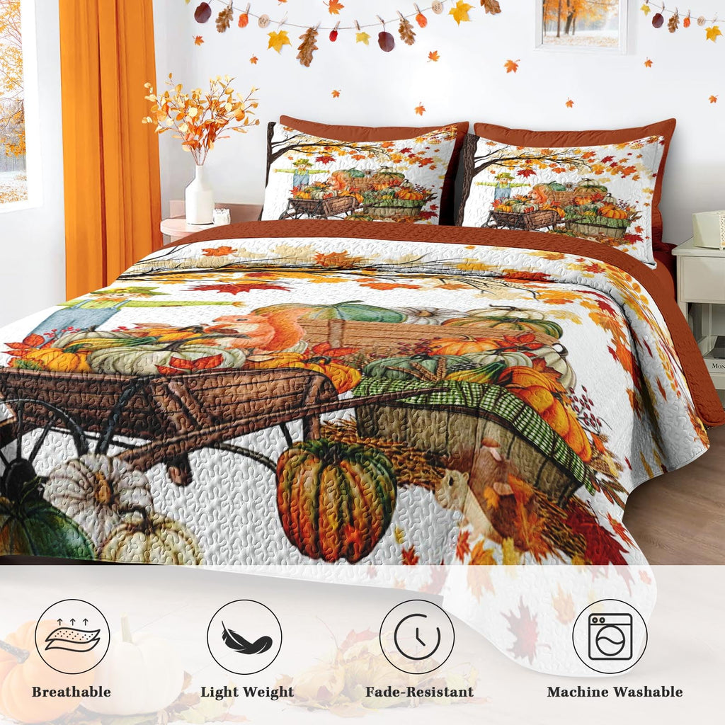 Fall Quilt Set, 3 Pieces Farmhouse Maple Bedding, Bedspread