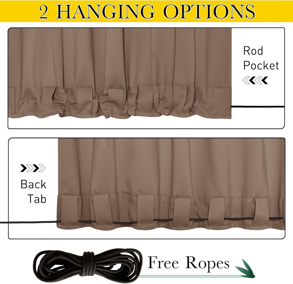 2 Panels Windproof Outdoor Curtains Waterproof W52xL84 | Thermal Insulated Gazebo Curtains UV Block & Weatherproof