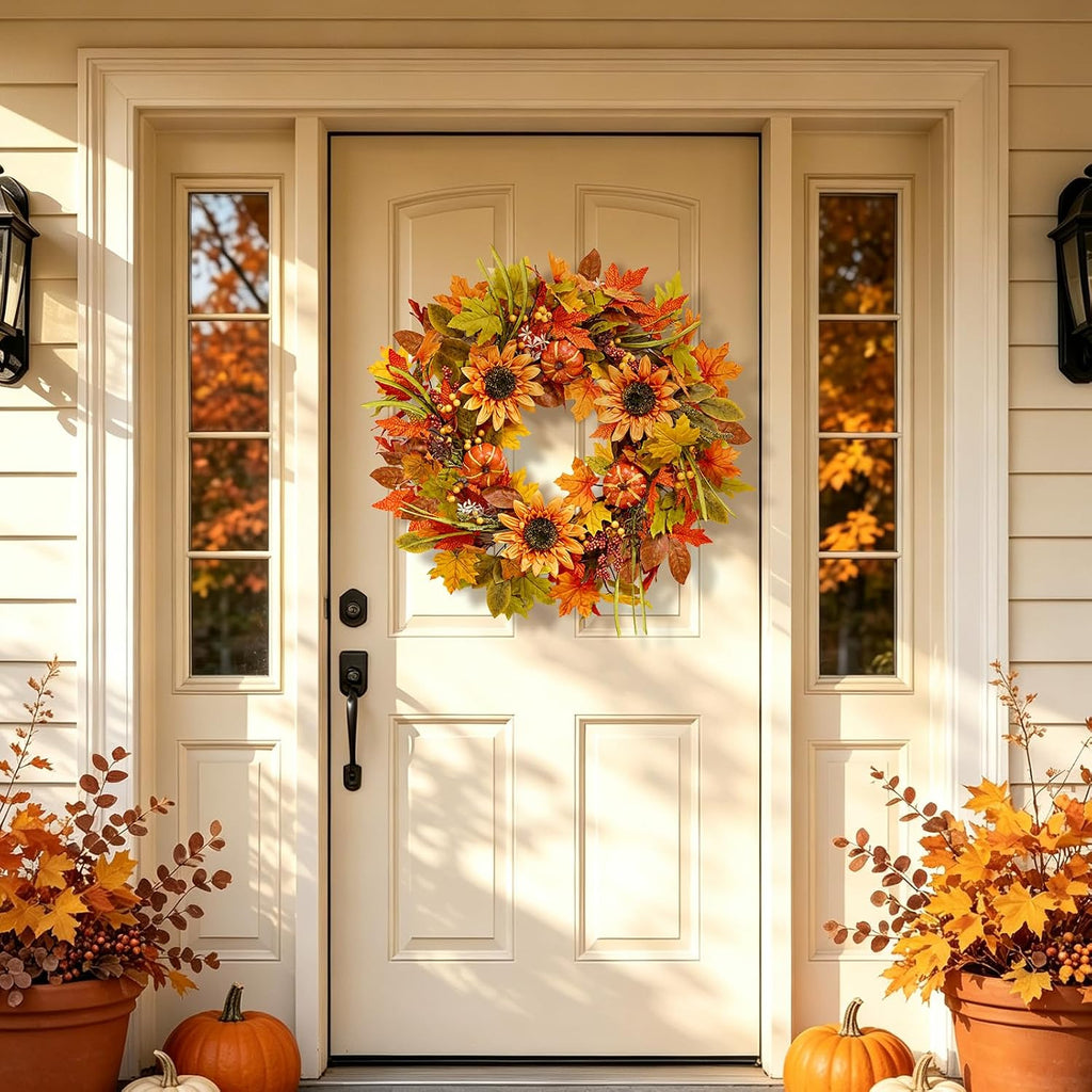 Fall Wreaths for Front Door, Autumn Thanksgiving Door Wreath Fall Decor