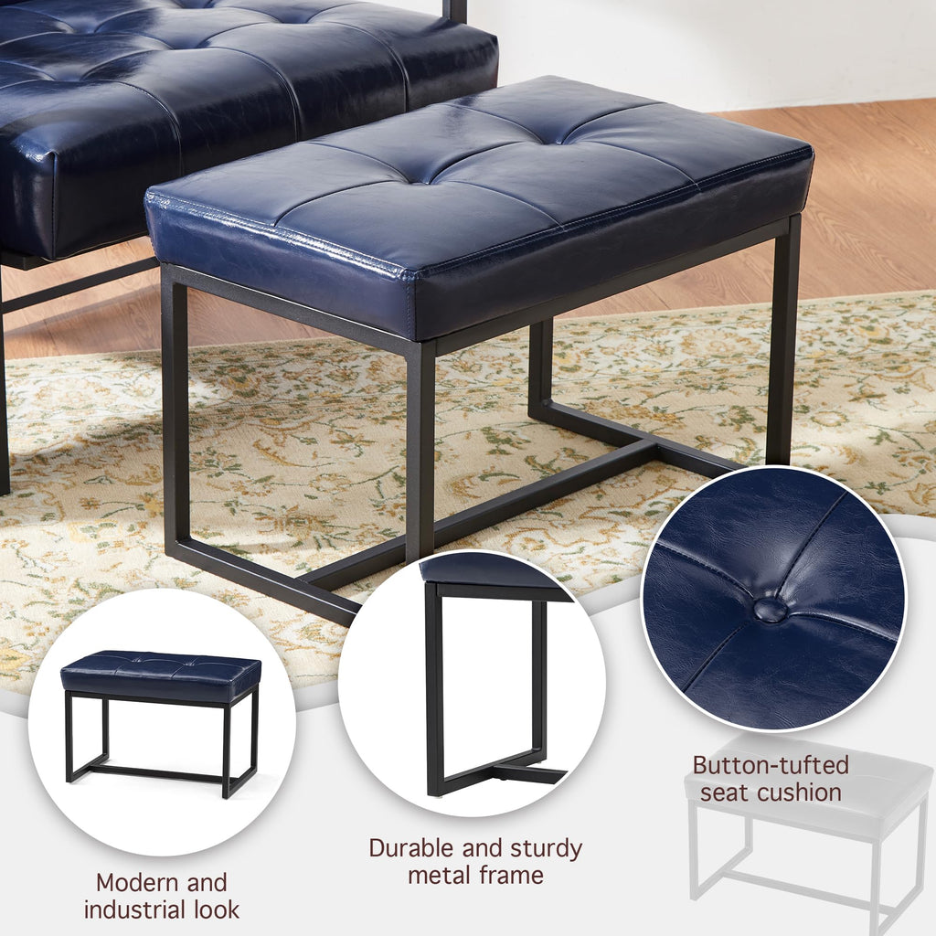 Ottoman Bench Pack of 2, Modern PU Leather Vanity Stools Chairs with Metal Frame, Makeup Stool Padded Foot Rest Stool
