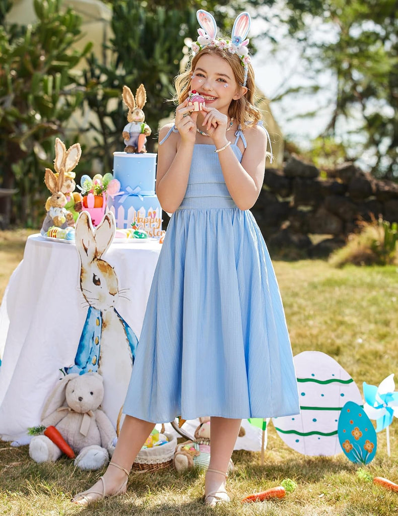 Girls Spaghetti Dress Strap Ruched Flowy Teen Girl Sundress