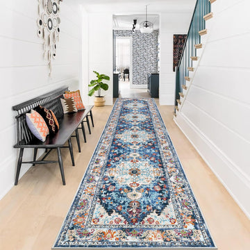 2' x 10' Boho Hallway Runner Rug, Non Slip Washable Vintage Farmhouse Accent Area Rug Carpet Entryway Laundry and