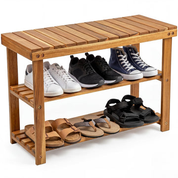 Acacia Wooden Shoe Rack Bench, 3-Tier, Natural