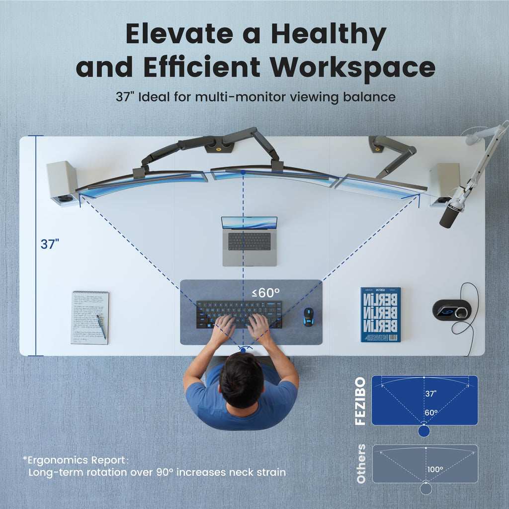 Standing Desk 63 × 37 Inch Electric Height Adjustable, White