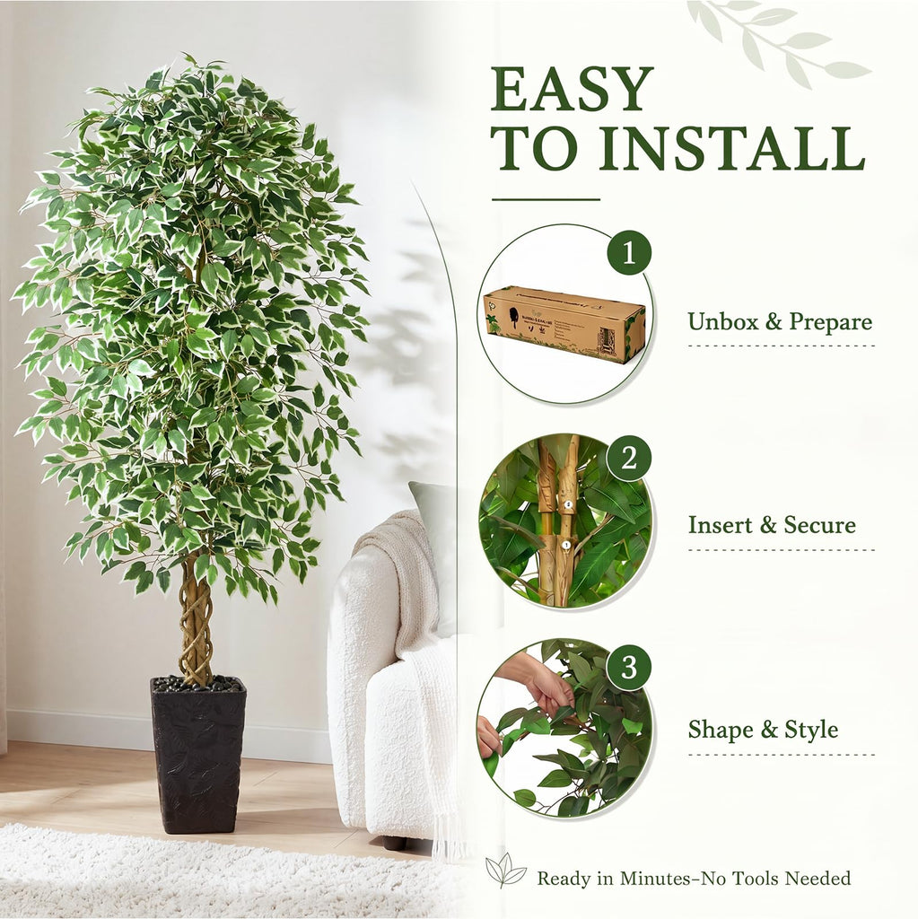 Ficus Tree 7FT, Large Fake Tree Decor (Black Planter)