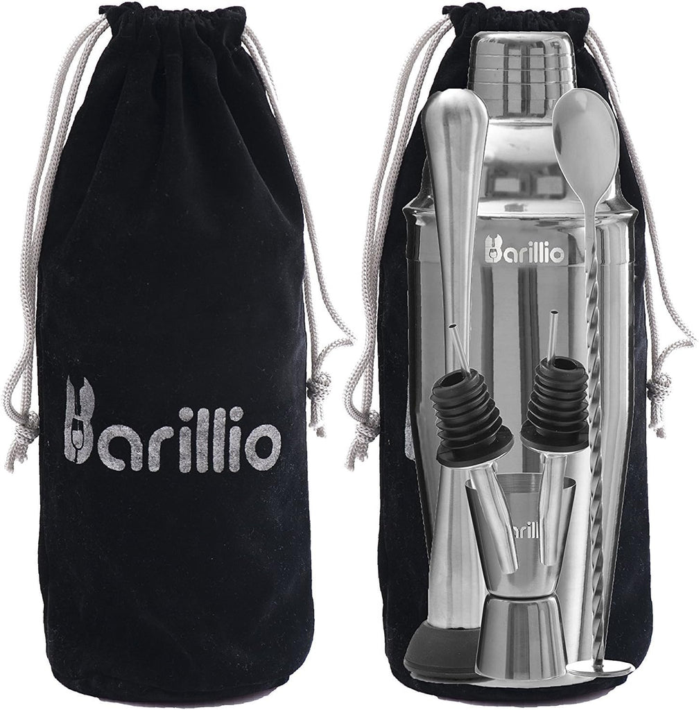 Mixology Bartender Kit - 8 pcs Stainless Steel Travel Cocktail Shaker Set with Bag - Bar Tools Set with Martini