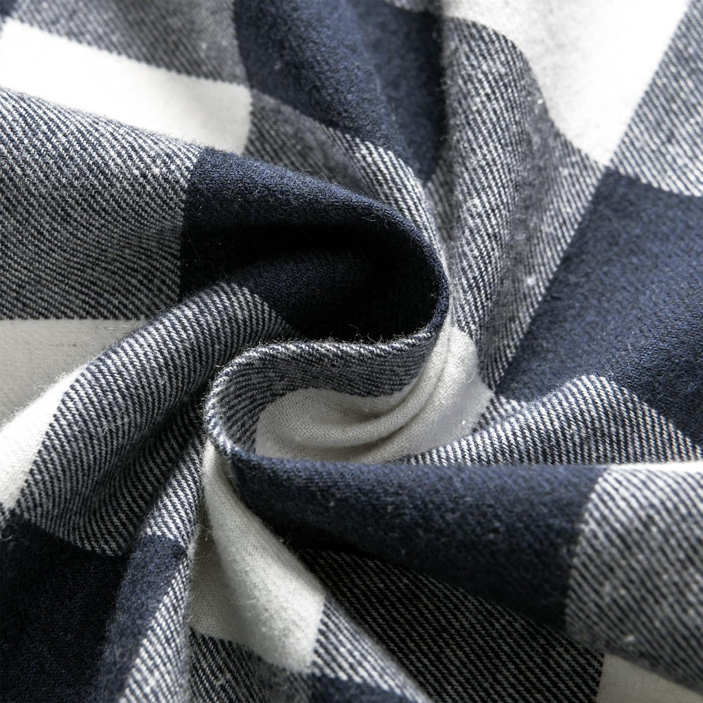 Buffalo Check Plaid Curtains Farmhouse Gingham Style Cotton Texture Rod Pocket Semi Curtain Drapes, Navy, 52 x 84