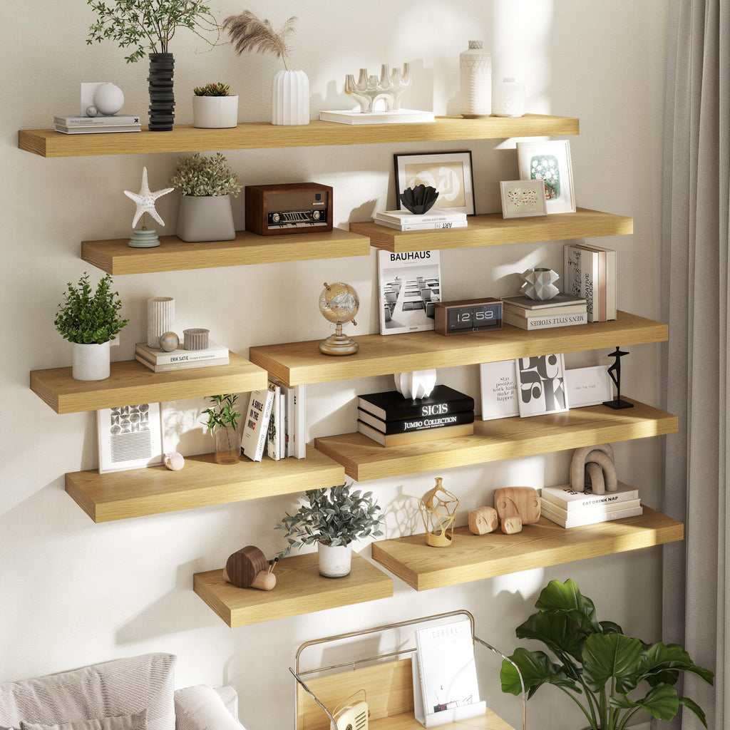 12 Inch Deep Floating Shelves, 60 Inch Long Extra Large Floating Shelves, Wall Shelves with Invisible Bracket, Oak