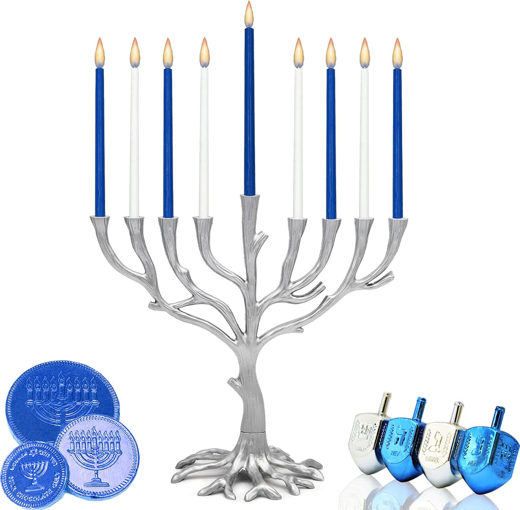Tree of Life Nickel Finish Full Size 10 Inches for Hanukkah Fits Standard Chanukah Candles - Collectible Artistic