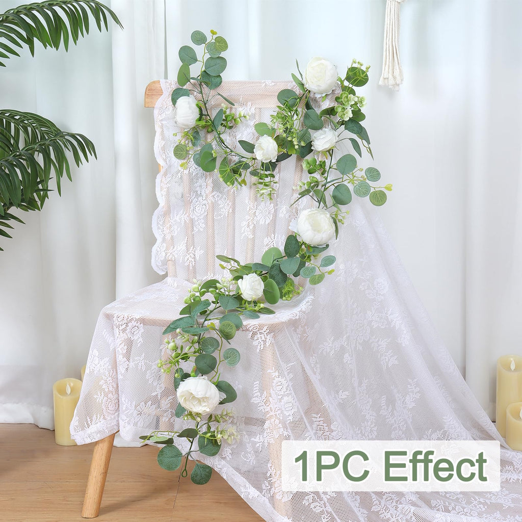 Artificial Eucalyptus Flower Garlands, White, 2PCS