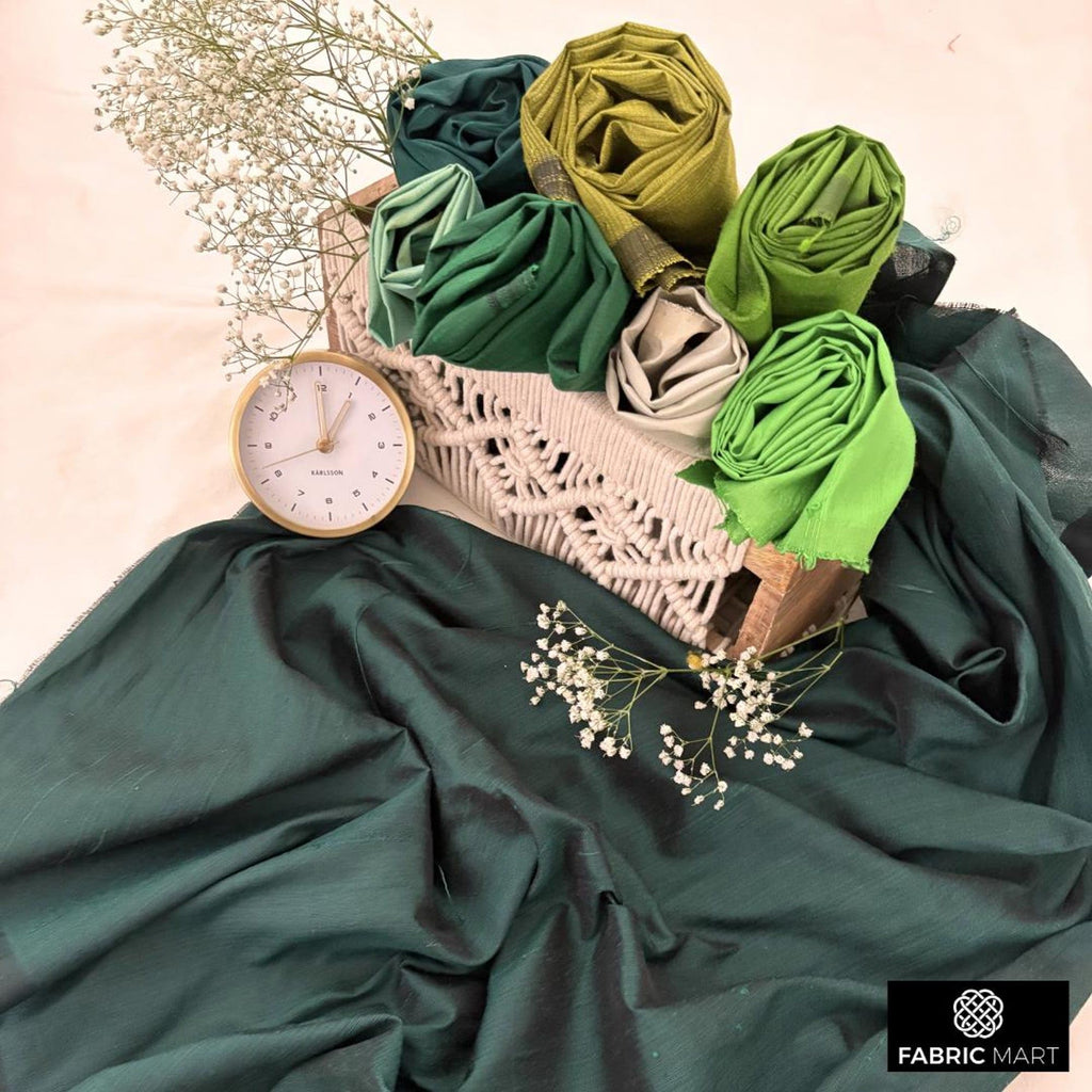 Mart Direct Olive Green Silk Dupioni Fabric By The Yard, 1 Yard 41 inches Width Slubbed Dupioni Silk Solid Color