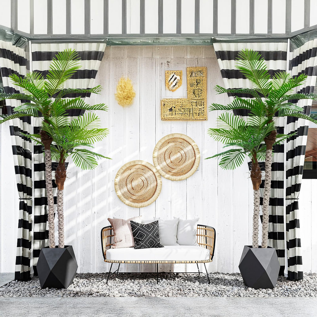 8FT Artificial Palm Tree with Realistic Bark & Leaves, UV Resistant Faux Indoor Outdoor Palm Plant, Yard, Patio, and