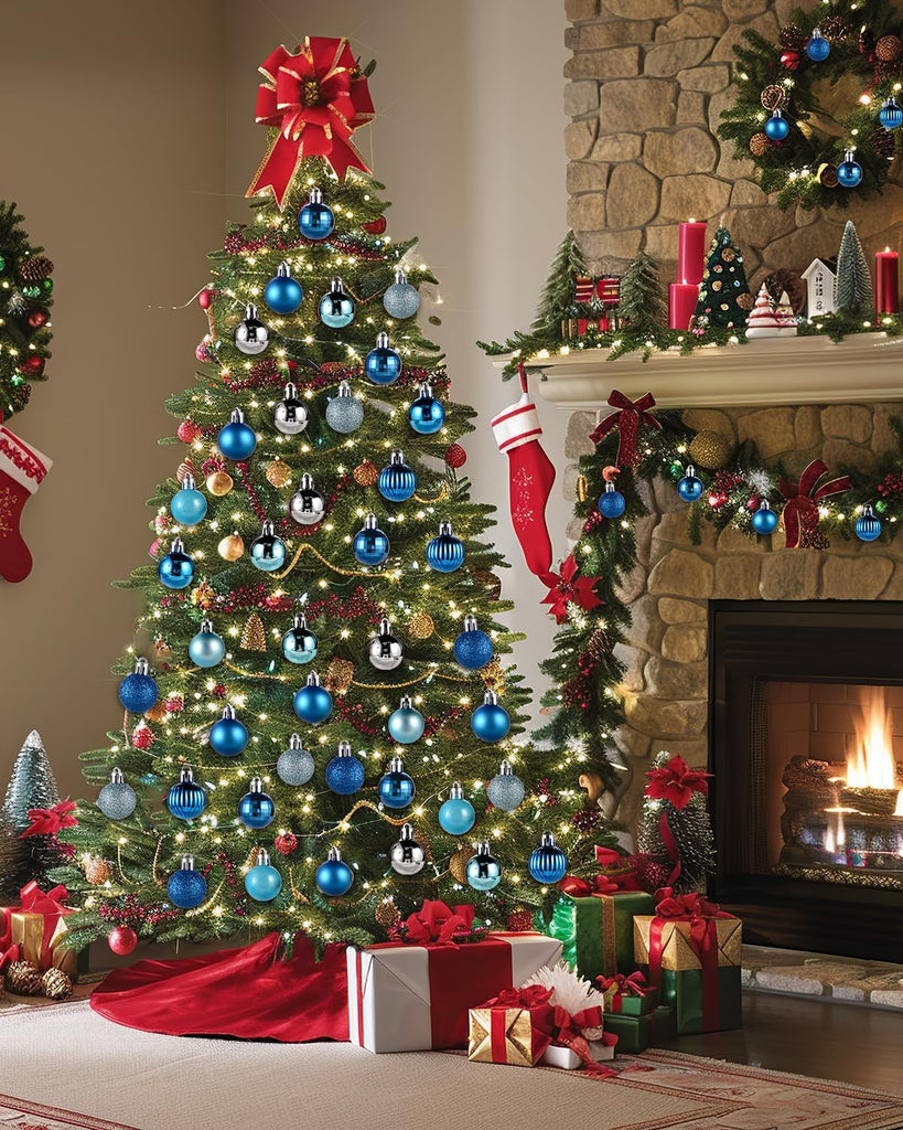 Mini Christmas Ornaments for Mini Tree - 3cm/1.18" Shatterproof Small Hanging Balls for Christmas in Blue - Set of 49