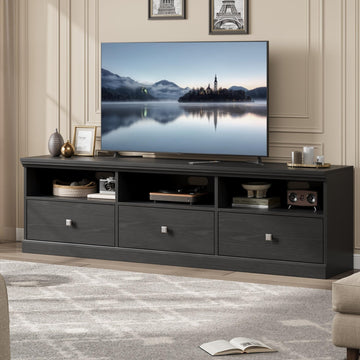 70 Inch Mid-Century Modern TV Stand for 65/70/75 in TV, Entertainment Center with 3 Storage Drawers & Open Shelves