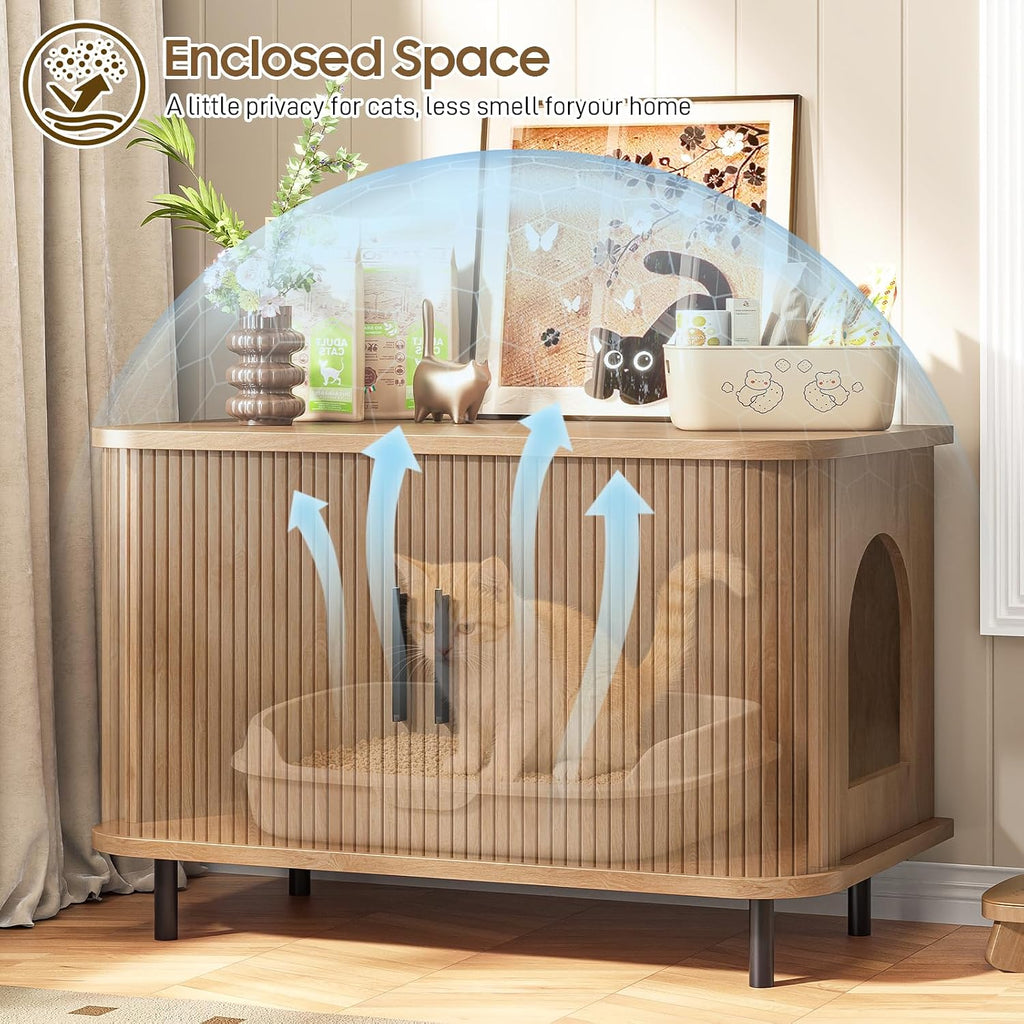 Cat Litter Box Enclosurea with Tambour Sliding Door (Oak)