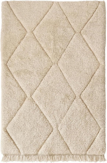 Handmade Moroccan Berber Wool Rug 6' x 9', Textured Diamond Pattern, 100% Wool Plush Pile, Neutral Beige/Taupe