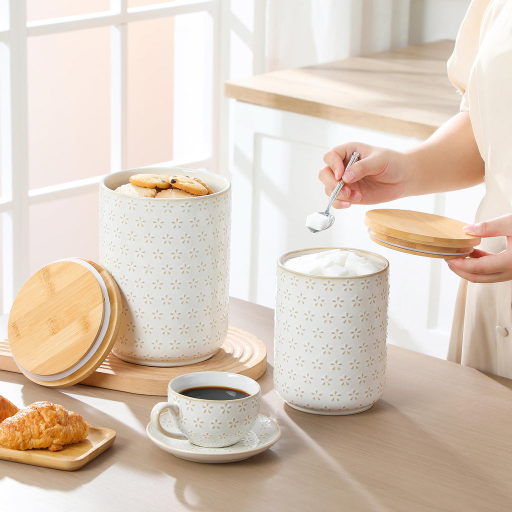 Ceramic Canisters Set with Airtight Lids, 80/40/20 oz Coffee Canister, Cookie Jar & Sugar Container, Canister Sets