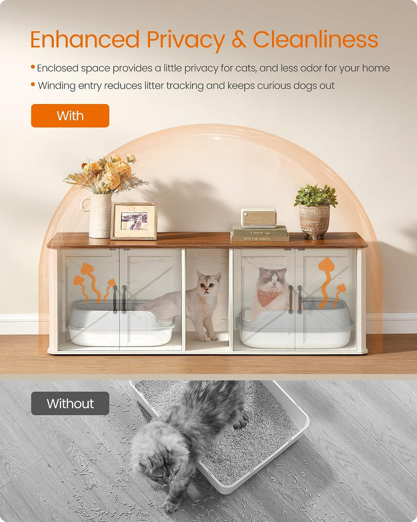 Double Cat Litter Box Enclosure, Furniture Hidden for 2 Cats