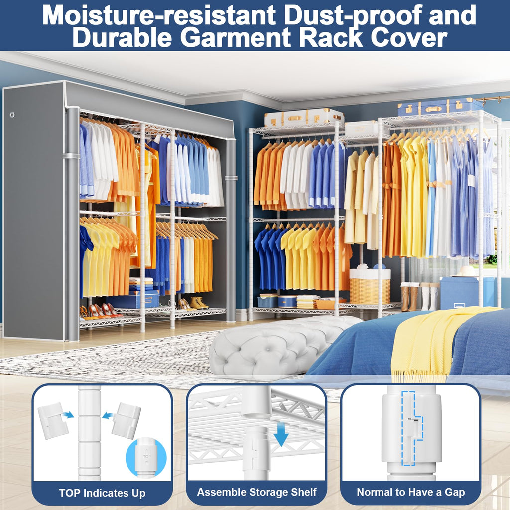 E12C Pro Heavy Duty Closet Organizer System, Freestanding Clothing Racks for Hanging Clothes, Adjustable Garment Rack
