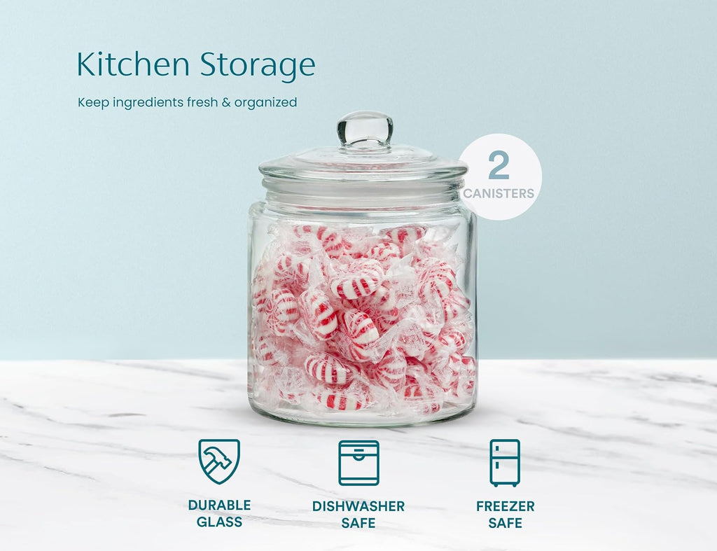 Glass Storage Jars with Lids - 29oz (), Kitchen Canisters for Sugar, Cookies, Cotton Balls, Glass Containers - Set of 2