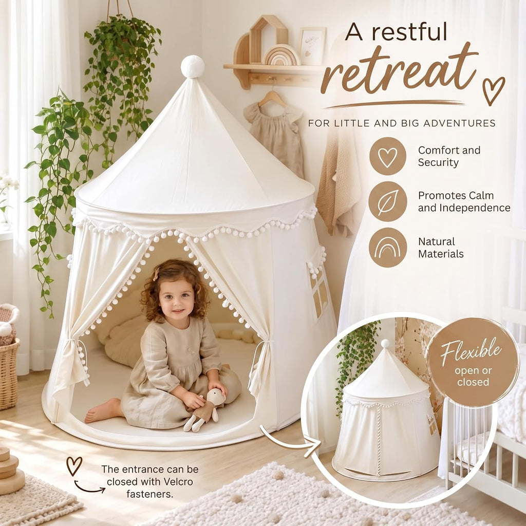Kids Play Tents, Breathable Cotton & Hemp Playhouse Teepee Tent with Star Lights for Childrens and Toddlers,Suitable