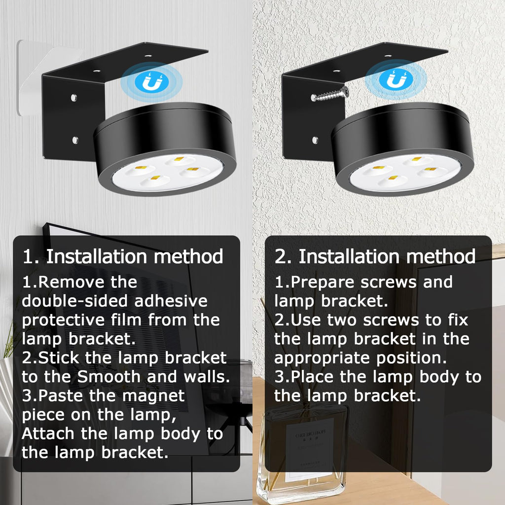 Battery-Powered Picture Lights with Remote Control, Magnetic LED Art Lights for Framing, Dimmable and Timer-Equipped
