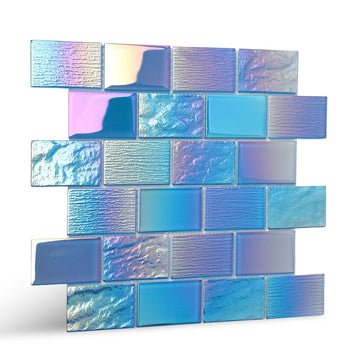 Pool Tile, Glass Backsplash Tiles Iridescent Blue 2x3 Inch Brick, 5 Sheets