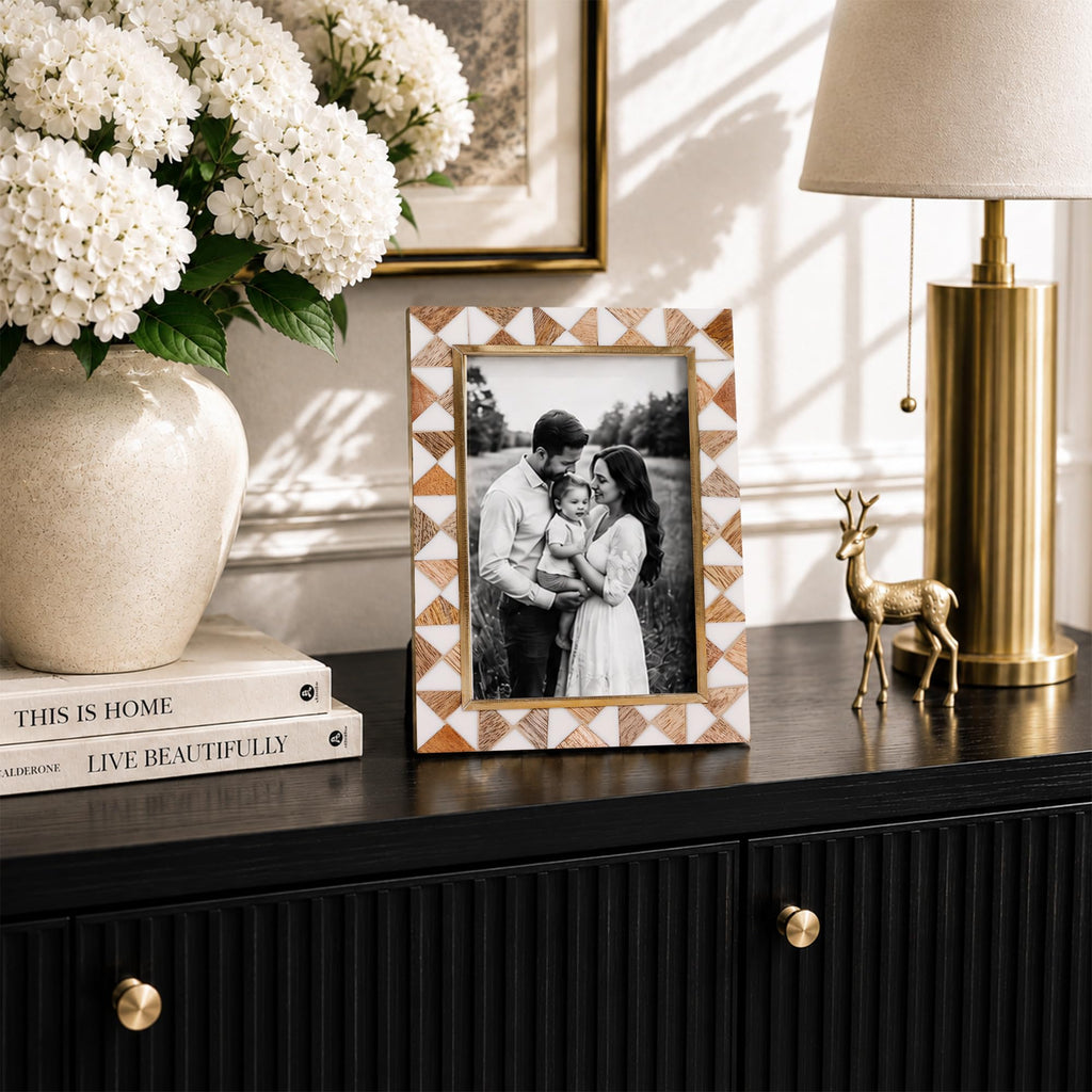 Handmade 5x7 Resin Inlay & Wood Picture Frame Brass