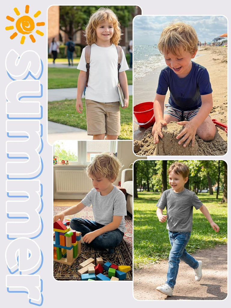 5 Pack Boys Shirts Toddler Short Sleeve Cotton T-Shirts Boys Summer Clothes Crew Neck Tops for Kids