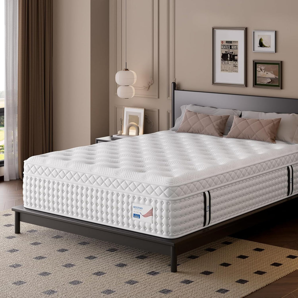 Medium Firm King Size Mattress 14 Inch, Hybrid Mattress in a Box for Zoned Pressure and Pain Relief, Signature