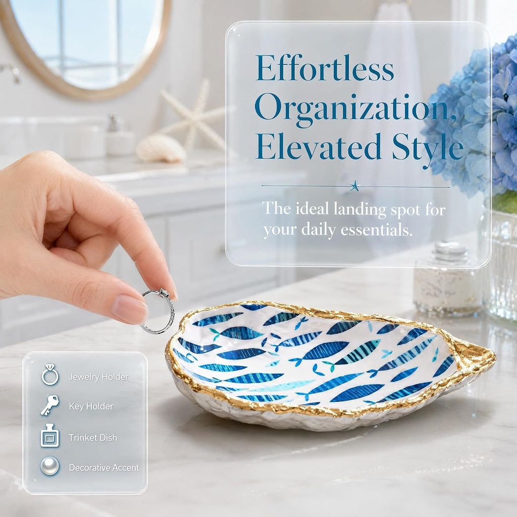 Oyster Shell Jewelry Dish Fish Pattern Ring Holder Tray