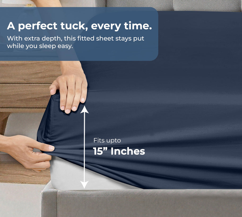 Fitted Sheet with Pillowcases - King Fitted Sheets with 2 Pillowcases - 300 Thread Count 100% Organic Cotton - Fits