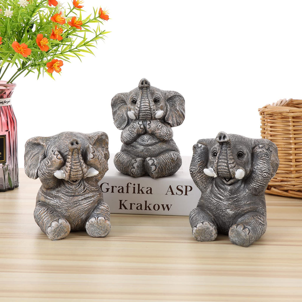 Set of 3 Elephant Statues Cute Figurines Home Decor