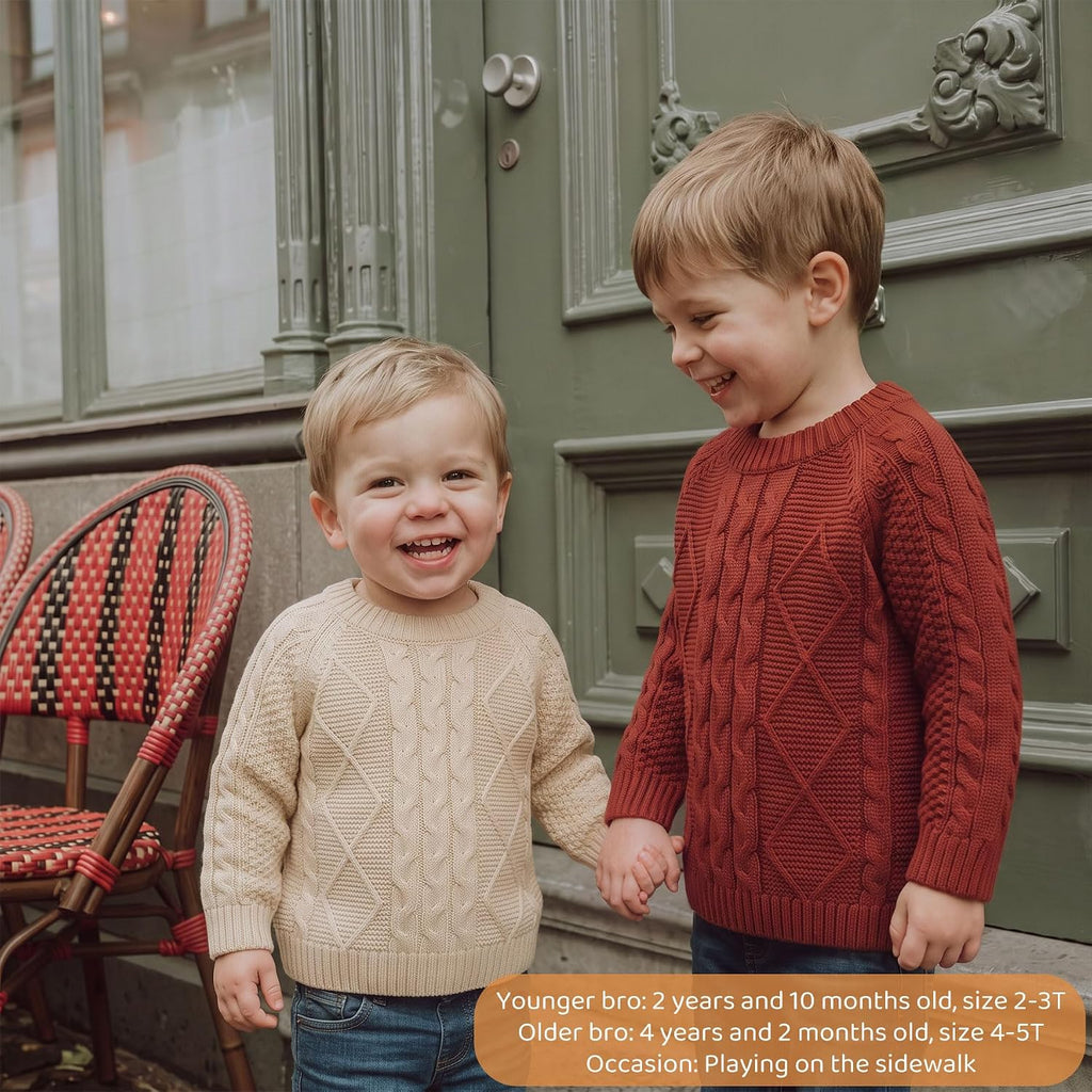 Baby Boys' Girls' Cable Knit Sweater Long Sleeve Solid Pullover Toddler Crew Neck Fall