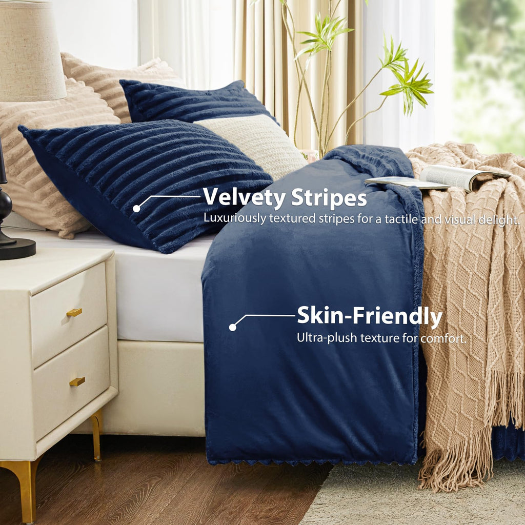 Fluffy Comforter Set, 2 Pieces Bed Set, Navy Blue