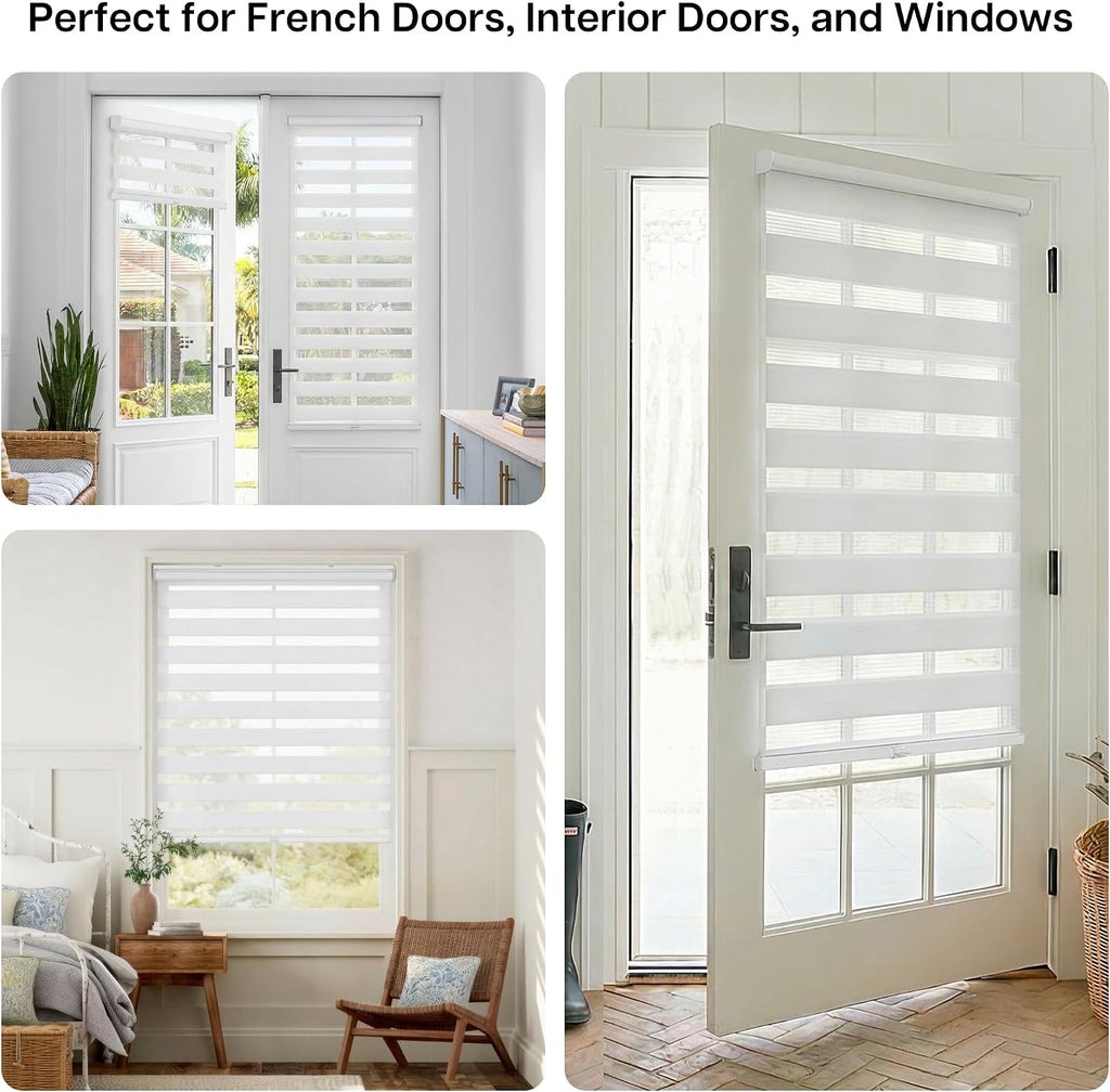 No Drill Zebra Blinds for French Door, 32 5/8" W x 72" L, White | Cordless Blinds for Door with 32" Covering Width