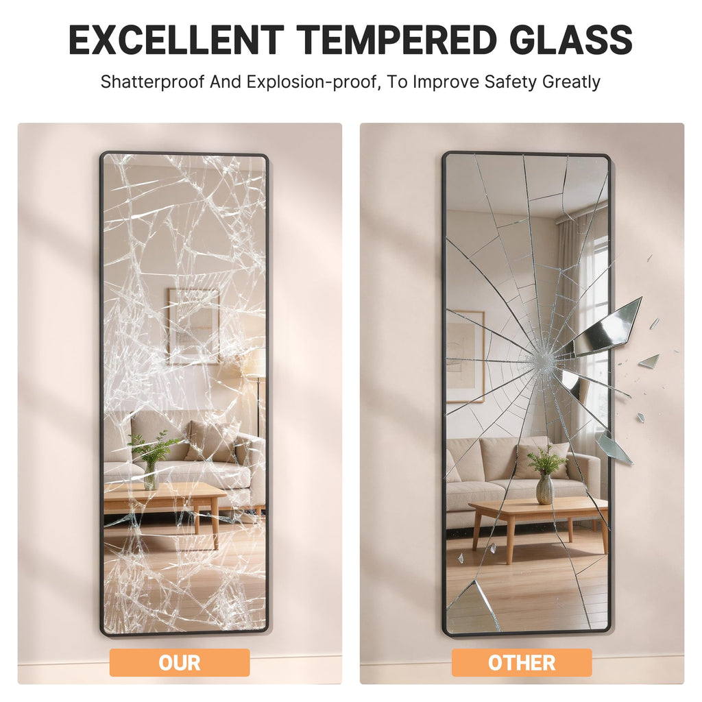 Door Mirror Full Length, 56 x 16 Inch Full Body Wall Mirror Over The Door Hanging Mirror, Cloakroom