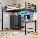 Twin Loft Bed with L-Shaped Desk and 7 Storage Drawers,Metal Twin Loft Bed for Kids with LED Lights and Charging