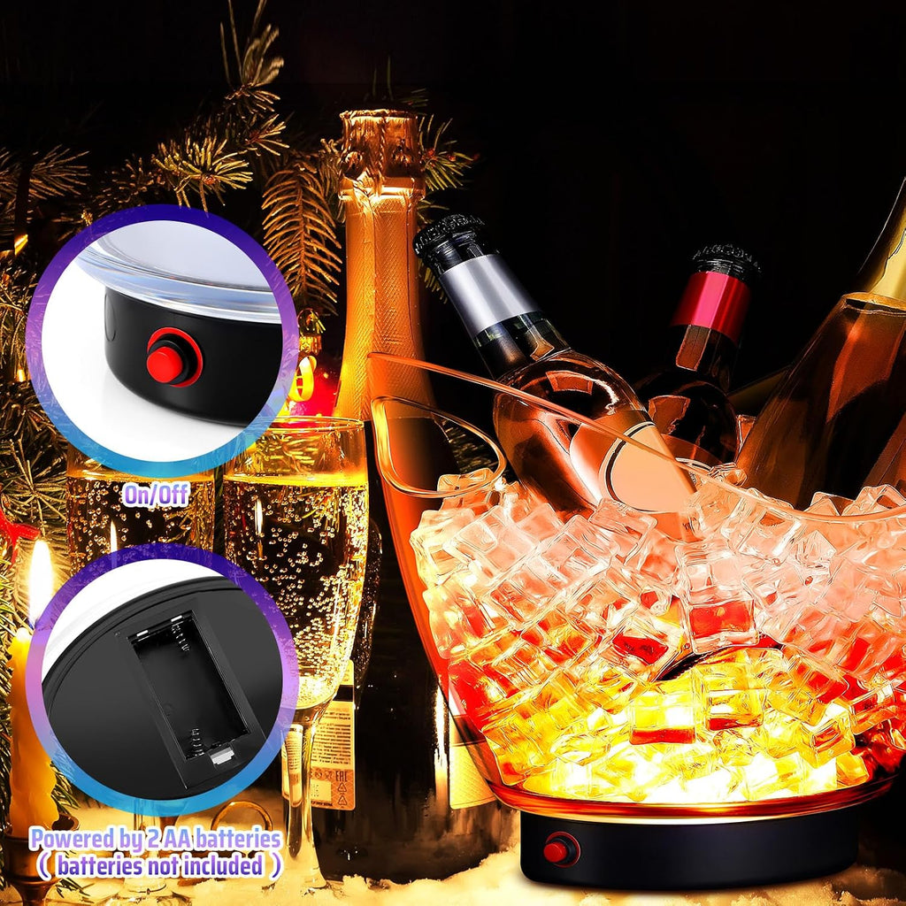 1 Pcs LED Ice Buckets 2L Clear Plastic Beer Buckets with LED Light RGB Colors Changing Cooler Container with Stand