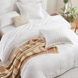 Oversized Queen Comforter Set White Seersucker 7 Pieces 98x98 Bed in a Bag Comforter Set with Sheets